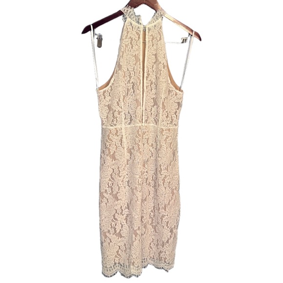Cream Lace Halter Cocktail Dress | Wedding Guest | Bridal Shower | Boho | Size L - Picture 4 of 7
